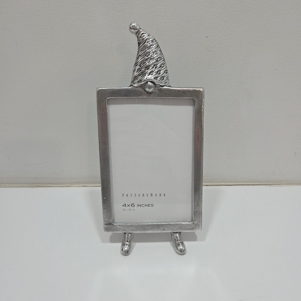 Pottery Barn Gnome Elf Picture Frame Silver Metal 4x6